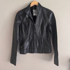 BB Dakota Genuine Leather Biker Moto Jacket Black Size Medium